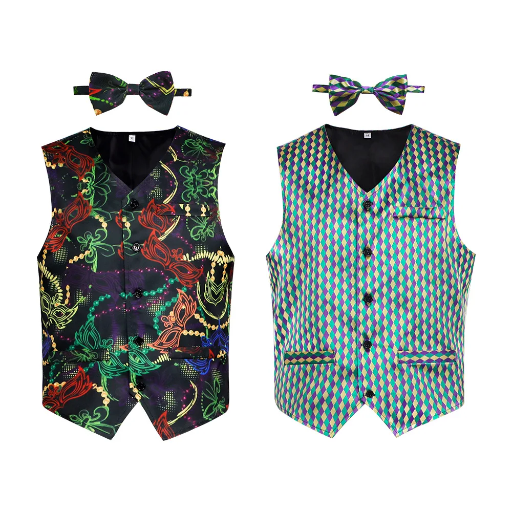 

Men Jacquard Suit Vest Male Single-breasted V-neck Printed Sleeveless Wedding Party Waistcoat and Bow Fashion Business Slim Vest