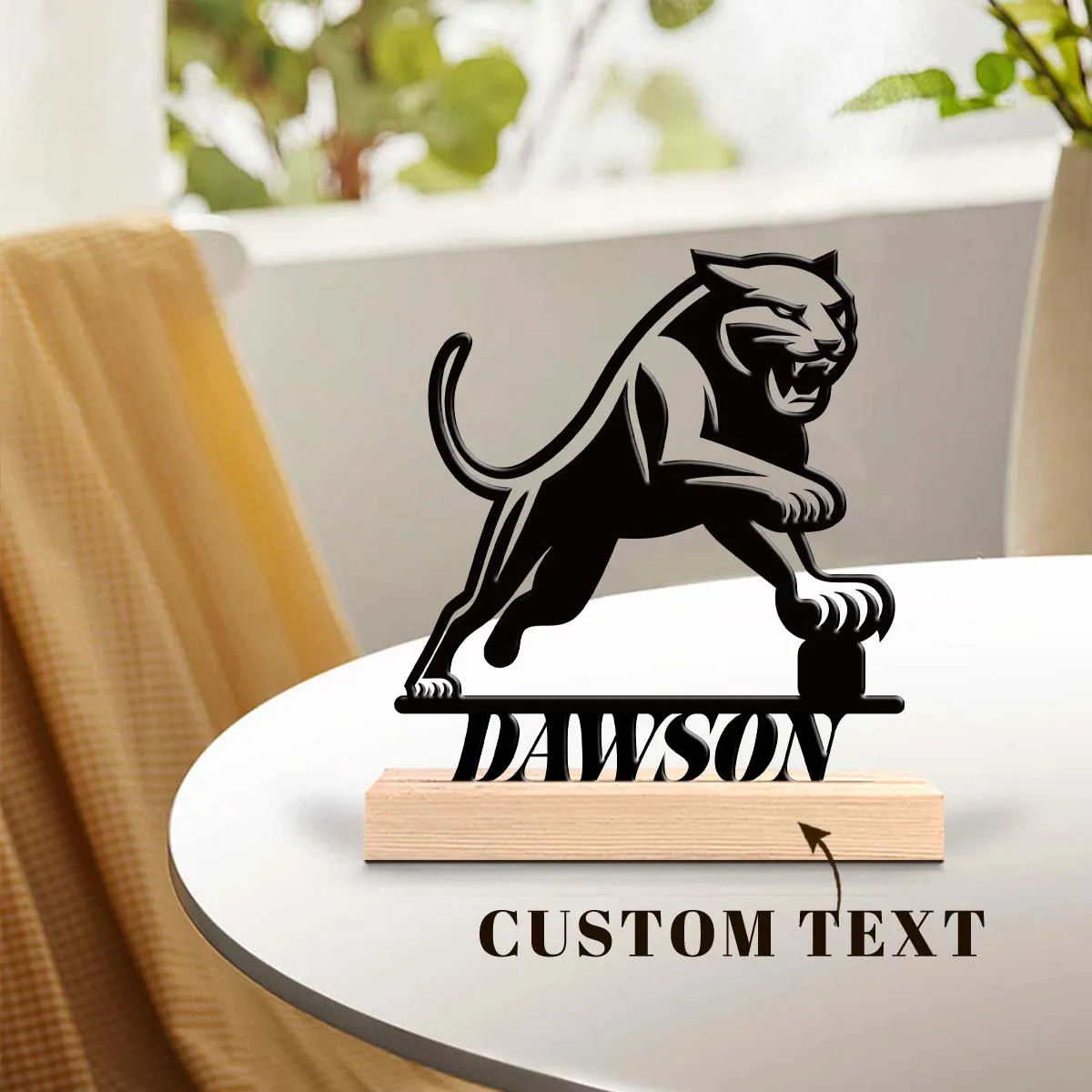 1Pc Csutom Name Roaring Cheetah Wooden Base Metal Art Ornament,Home Office Hotel Cafe Club Decor,Ideal Gift for Family Friends