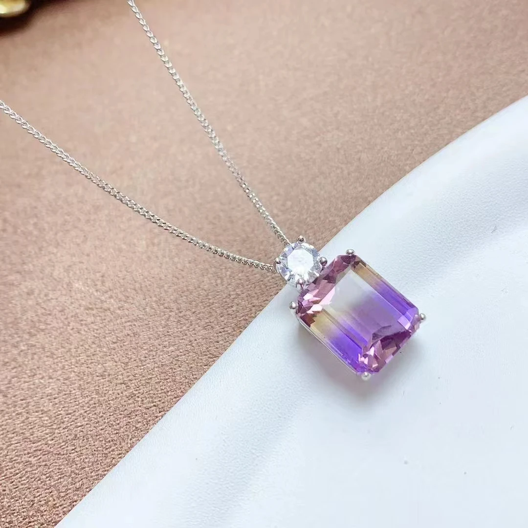 925 Silver Natural Ametrine Necklace Pendant for Wedding 10mm*12mm VVS 6ct Ametrine Necklace Pendant Birthday Gift for Woman