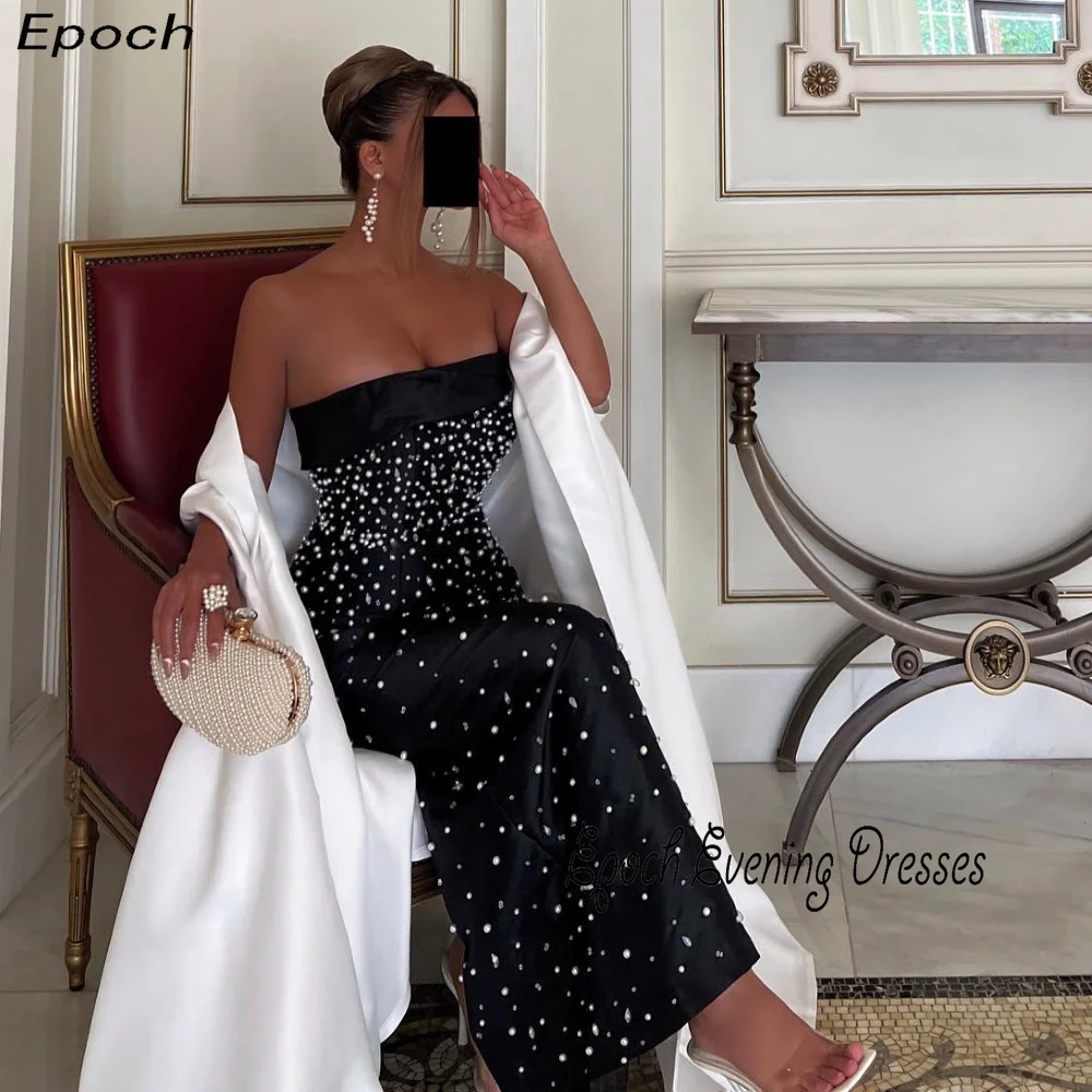 Epoch Evening Dress 2024 New Arabia Mermaid Elegant Strapless Shiny Pearls Ankle-Length Women Sexy Black Cocktail Prom Gown