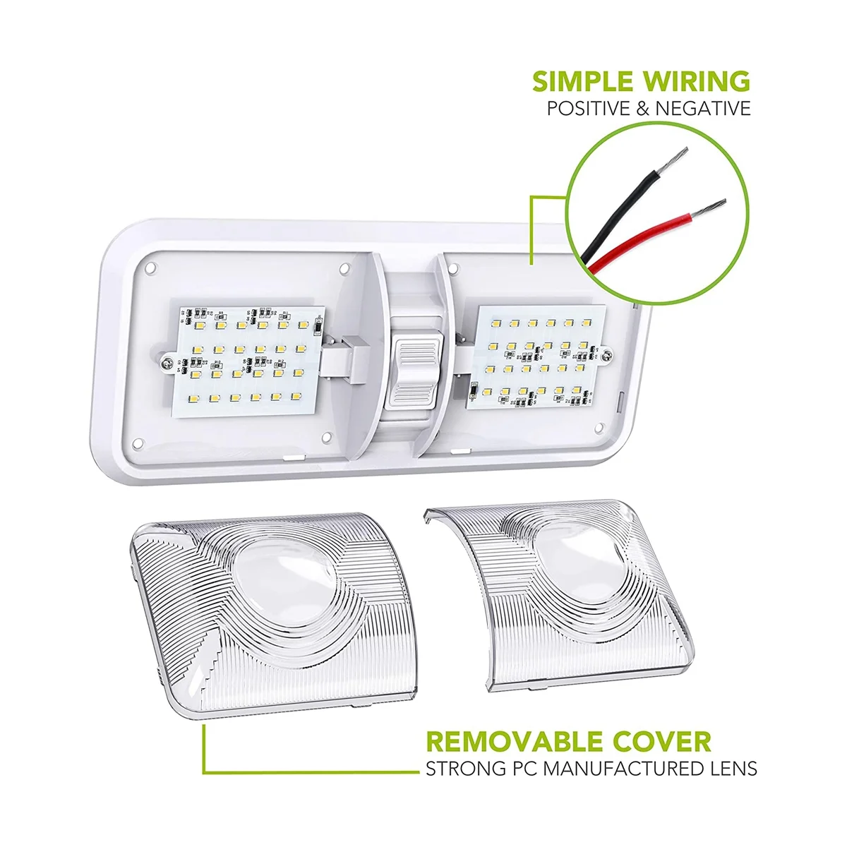 RV Interior Lights 640 Lumen, RV LED Ceiling Double Dome Light with Switch for Car/RV/Trailer/Camper/Boat, 48 LED 5