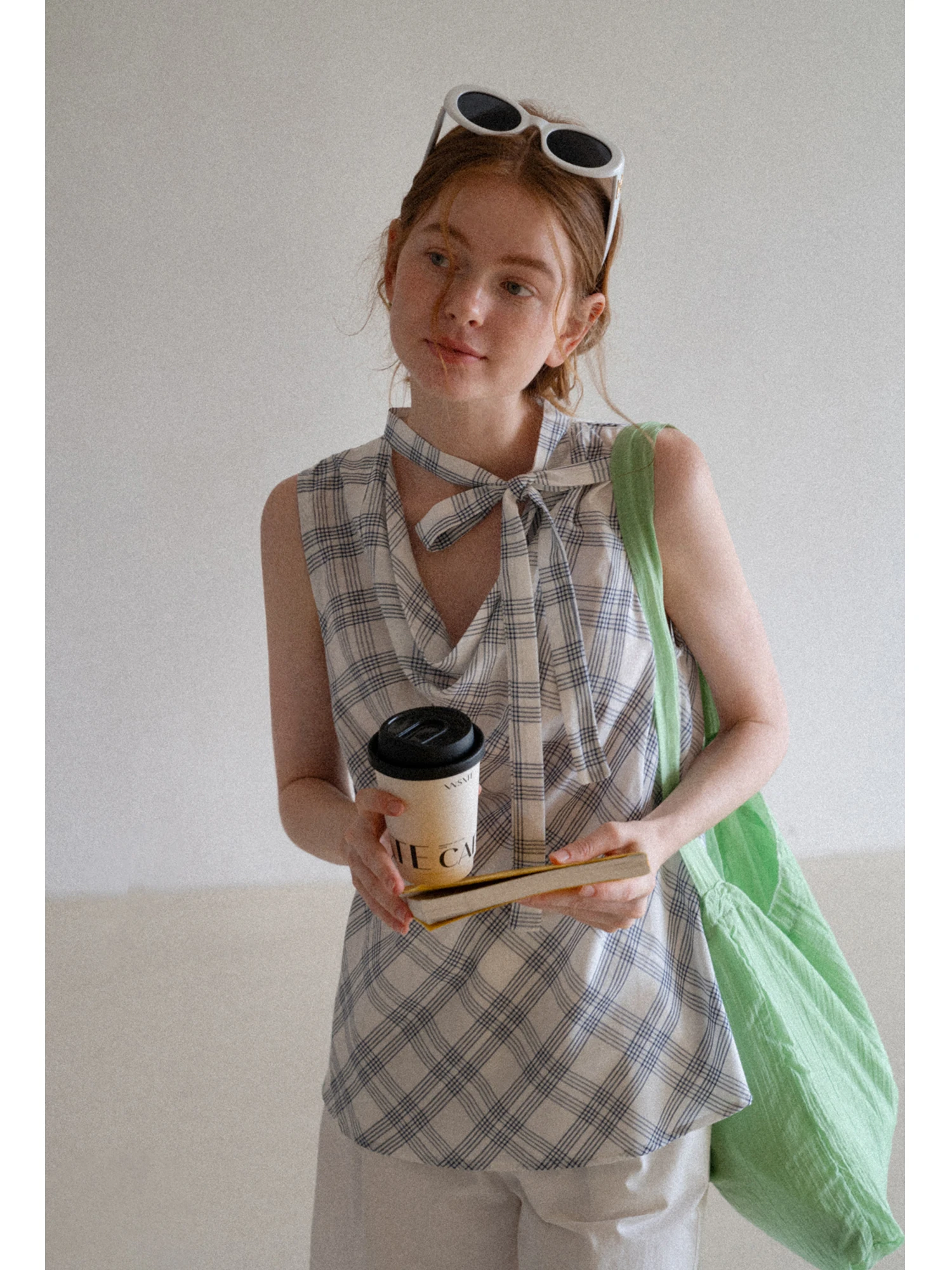 

EGGKA Design Sensation Свободный повседневный клетчатый жилет Ne Swing Ribbon с эффектом похудения Удобный топ женская мода