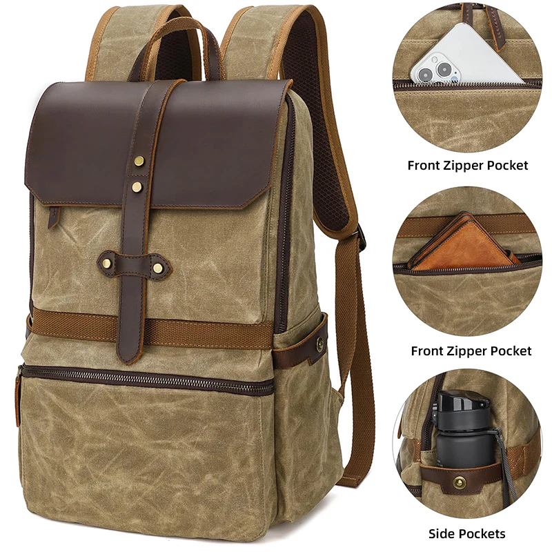Zaino per laptop vintage da 15,6 pollici Donna Uomo Tela cerata Zaini da viaggio per il tempo libero Borse da scuola per borse casual retrò per adolescenti