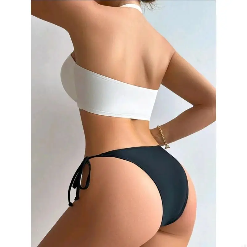 

L38E Women 3D Flower Colorblock Bras and Side Tie Thong 2Pcs Beach Swimsuit