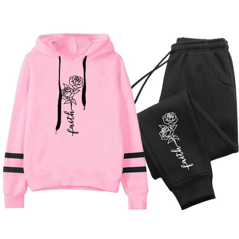 

Comfort Jogging Women Tracksuit Daily Outdoor Autumn Winter Quality Hoodies Casual Single Piece Stripe Sweatshirt and Sweatpants