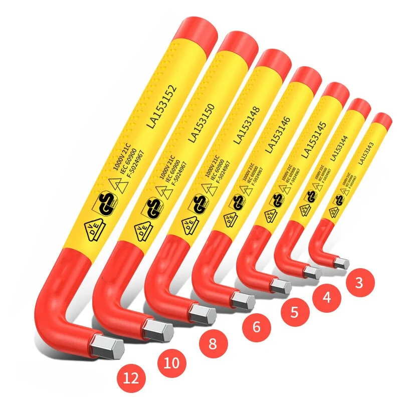 Alloy Steel 7 Piece Insulated Hex Key Set VDE Certified 1000V Yellow 3mm 4mm 5mm 6mm 8mm 10mm 12mm Socket Wrenches