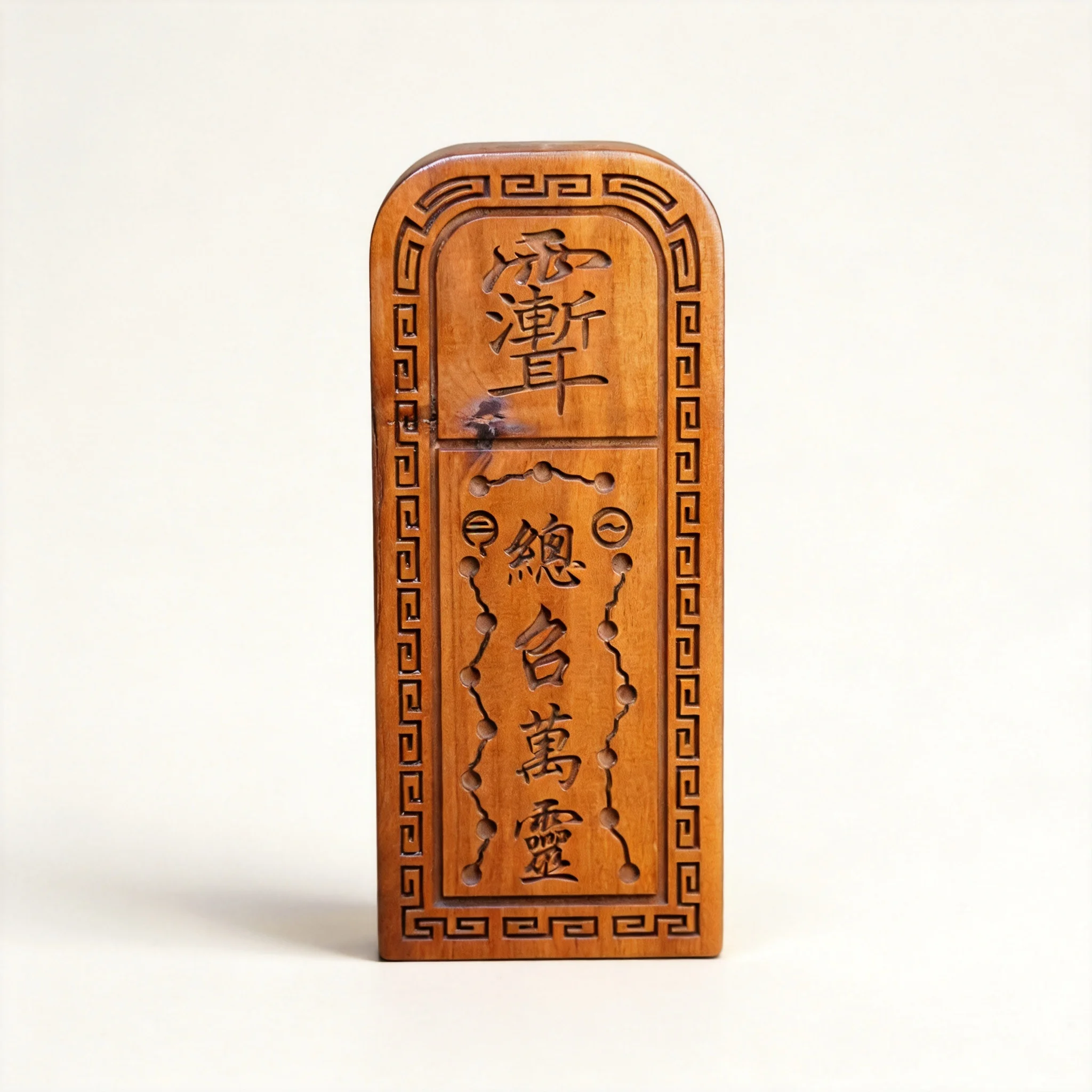 Chinese Classic Taoist Thunder Struck Jujube Wood Five Thunder Order Token Double Sided Carved Lucky Blessing Fortune Attracting