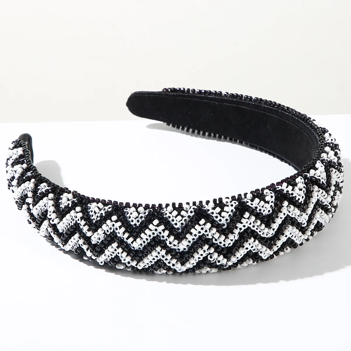 Korean Luxury Handmade Beaded Sequin Hair Band With Wave Shaped Temperament, Pressure Hair Band, Versatile Face Washing Headband