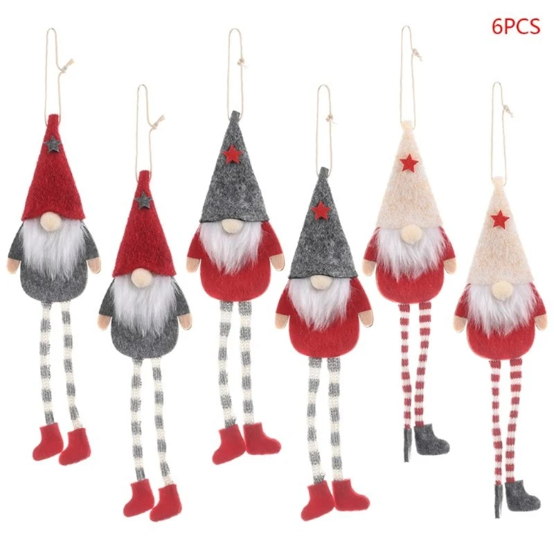 Christmas Gnome Pendant 6pcs Long Leg Swedish Santa for Doll Xmas Tree Ornament for Xmas Festival Baby Shower Decoration