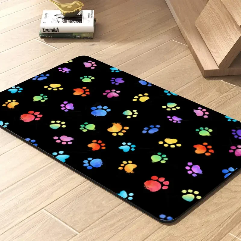 1pc Dog Paw Print Pet Feeding Mat For Dogs Cats Dog Bowl Mat With Non-slip Rubber Backing Easy To Clean Leak Proof Dog Placemat