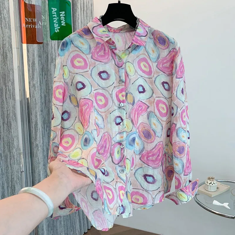 

Retro Hong Kong Sle Long Sve Loose Fit Thin Collar Commute irt Women's Faionable Versatile Top Cotton Polyester...