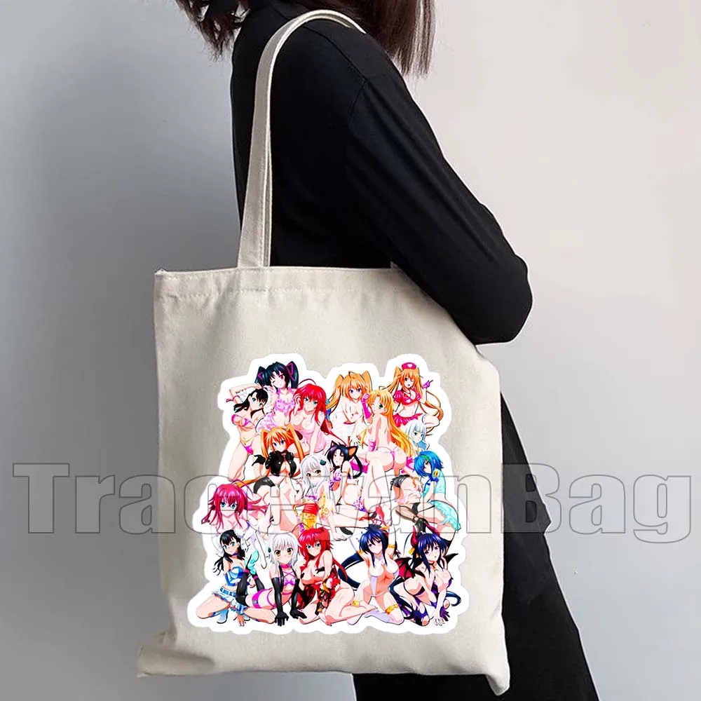 المدرسة الثانوية DxD Akeno Himejima Issei مثير هنتاي أنيمي رياس أوباي فن البوب الهدايا قماش حقيبة كتف للمتسوقين حقيبة يد قطنية