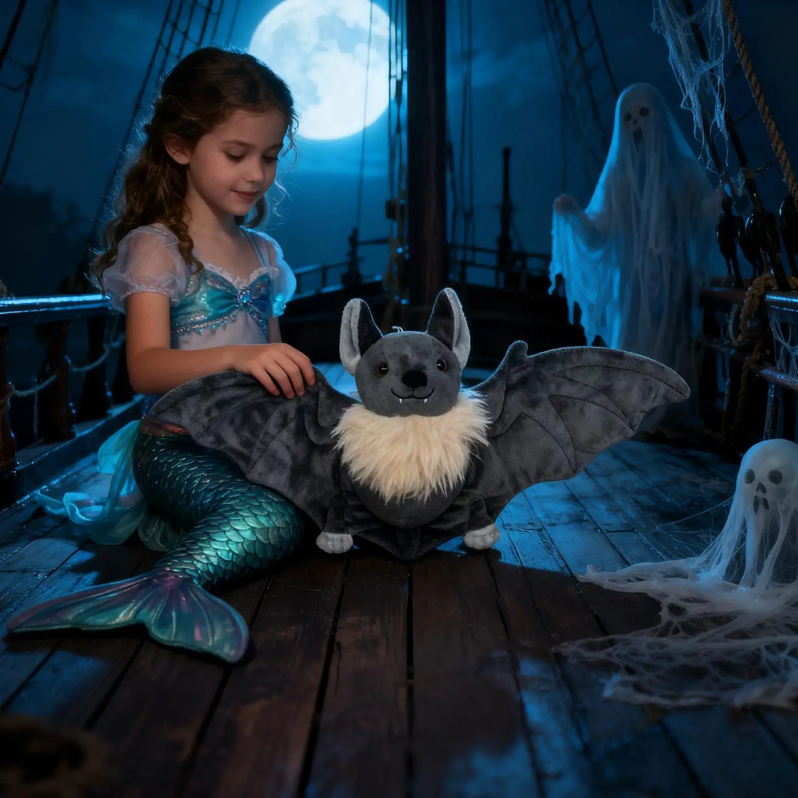 Realistisches Fledermaus-Stofftier, Plüschtier, 45 cm, schwarze, flauschige Fledermaus mit Flügeln für Halloween-Dekoration, Herbstparty, Geschenk, Heimdekoration