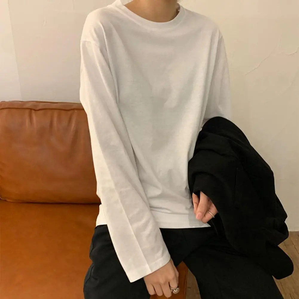 

T Shirt Women White Top Female New Western Style Female Students Take Pure Color Long Sleeve T-shirt