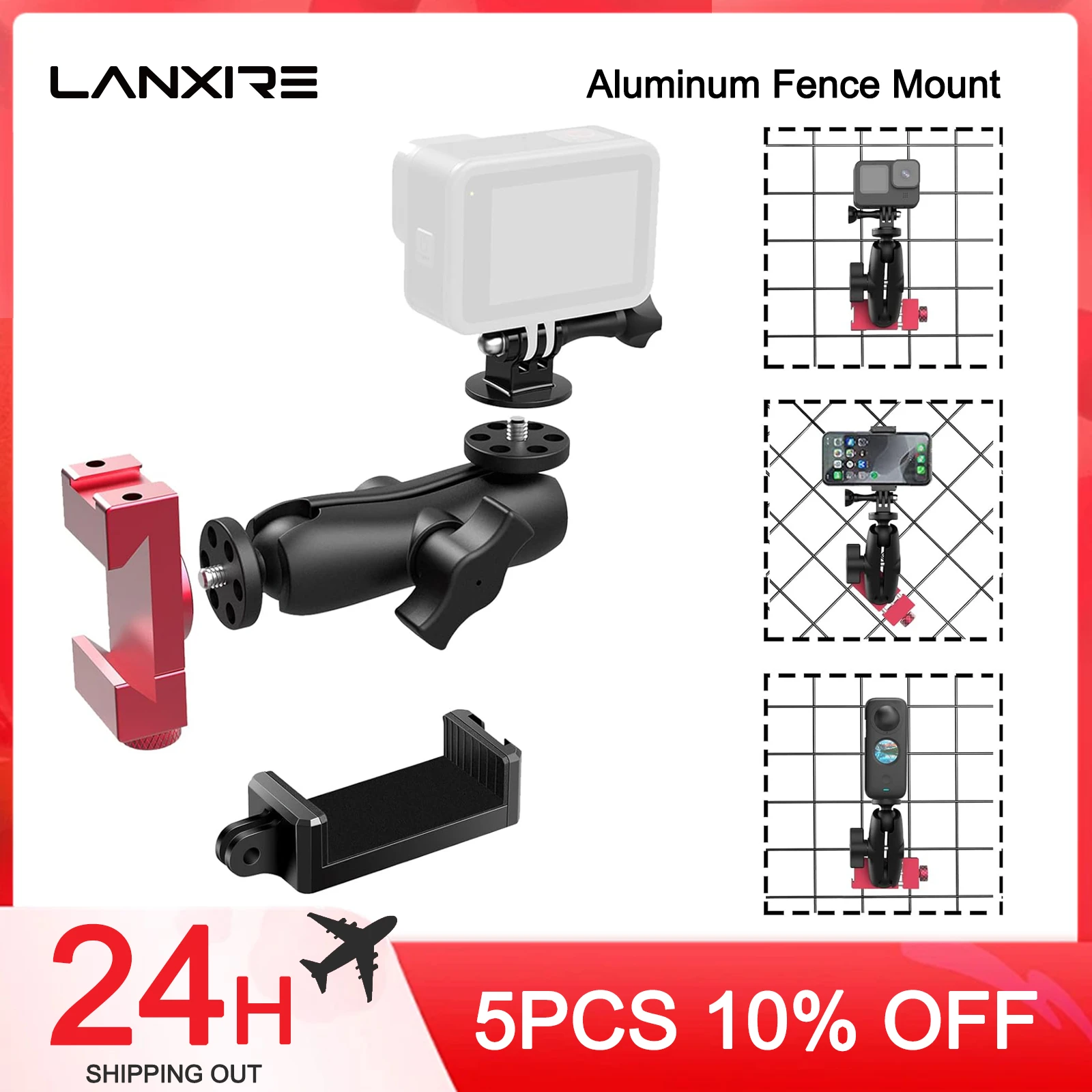 

Lanxire Aluminum Fence Mount, iPhone Fence Mount Compatible with GoP, Phone, Mevo Start, Insta360 for Softball, Tennis, Baseball