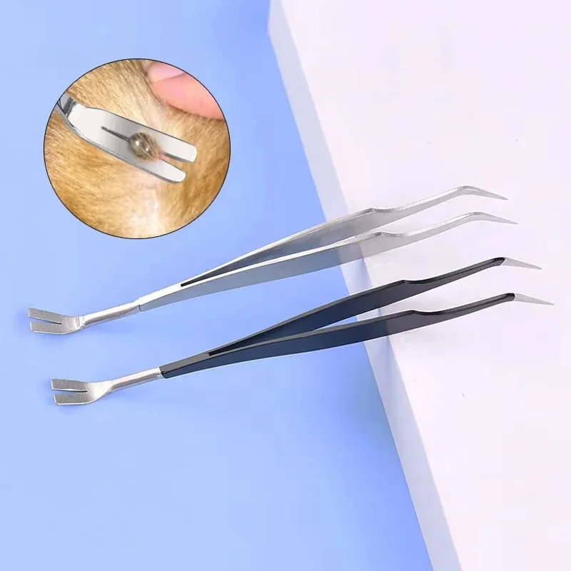 2 In 1 Stainless Steel Tick Remover Tweezers Pet Flea Lice Removal Clip Pet Parasite Cleaning Tool Safe Tick Extractor Tweezers view 2