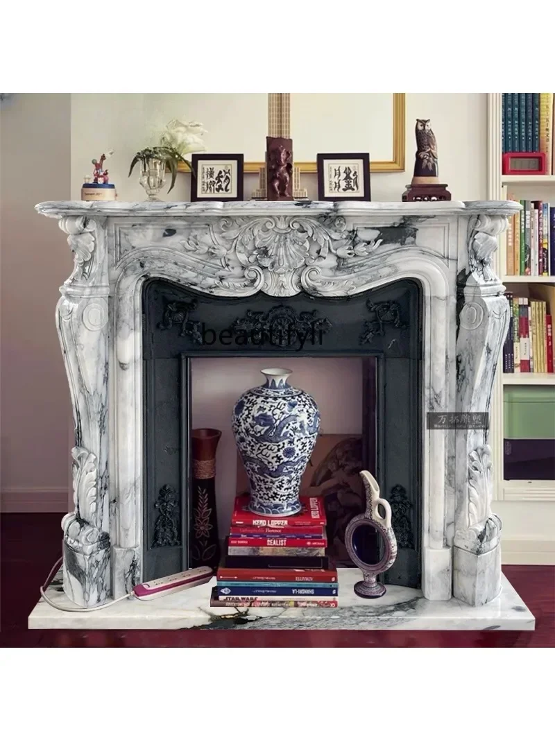 

Y Marble Fireplace Arabescato French American Villa Living Room Curio Fireplace