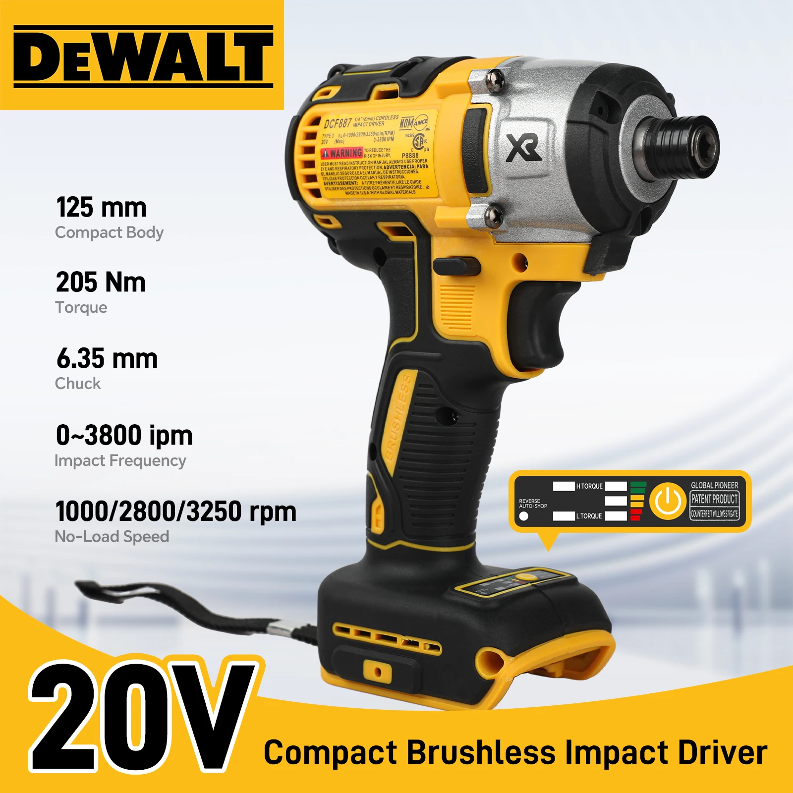 

Аккумуляторный бесщеточный ударный шуруповерт DeWalt DCF887 20В с регулируемой скоростью и литиевой батареей