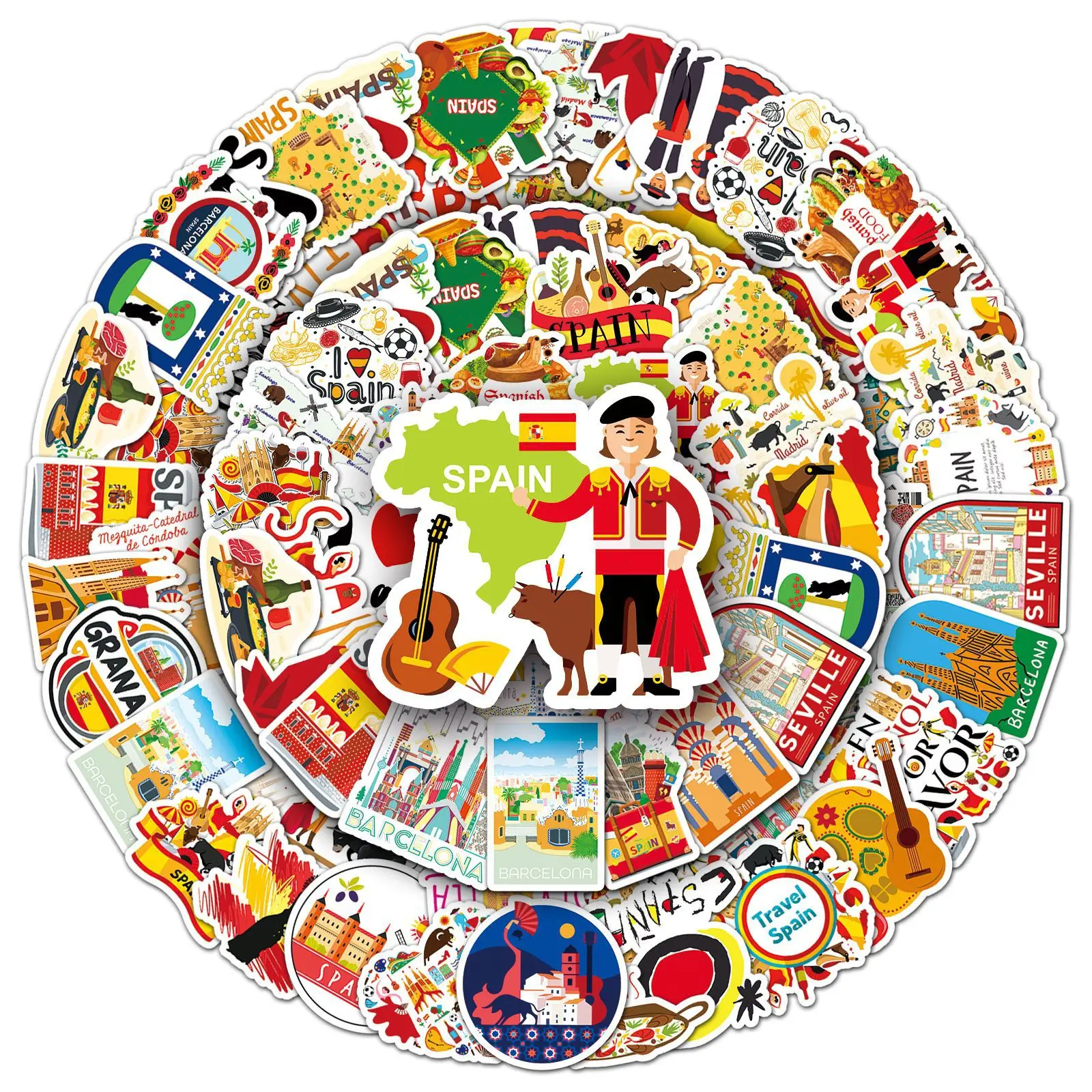 10/50 SZTUK Hiszpania Krajobrazy Plastry Samoprzylepne Podróżnicze Naklejki Kreskówkowe Graffiti na Bagaż Laptop Telefon Gitara Samochód Rower Deskorolka
