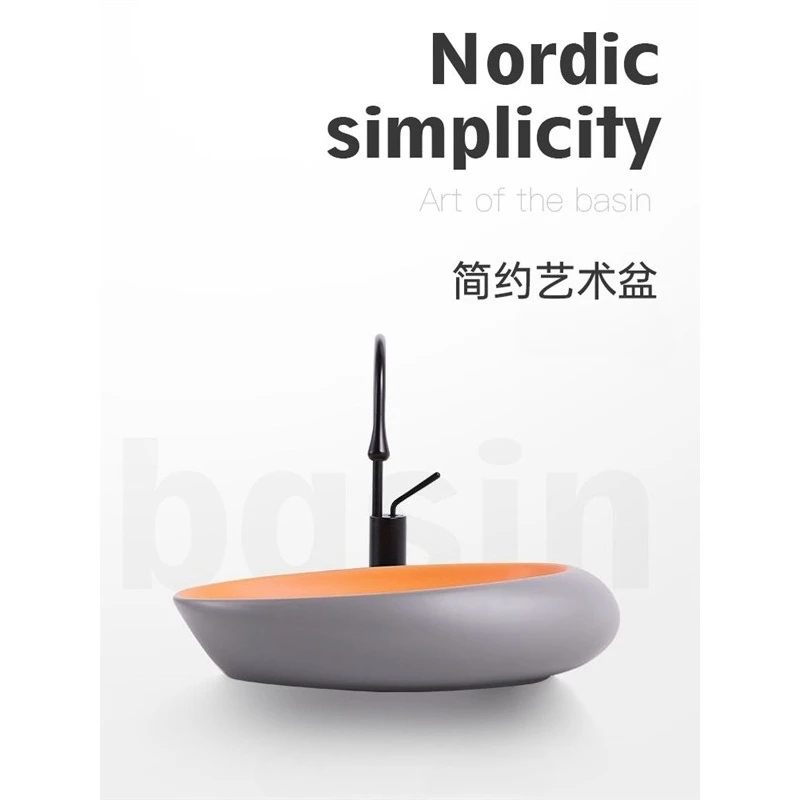Matte orange gray counter basin ceramic hand wash face wash basin bathroom balcony household
