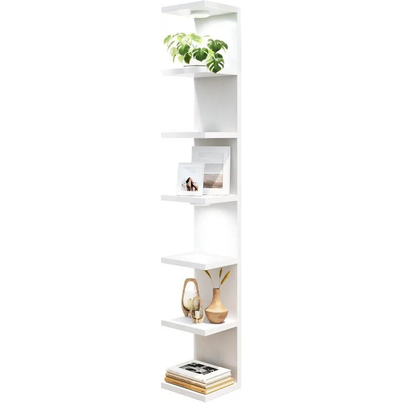 

7 Tier Wall Mounted Shelf Unit White Floating Shelves with LED Lights Lack Wall Shelf for Home Decor Organizer Display