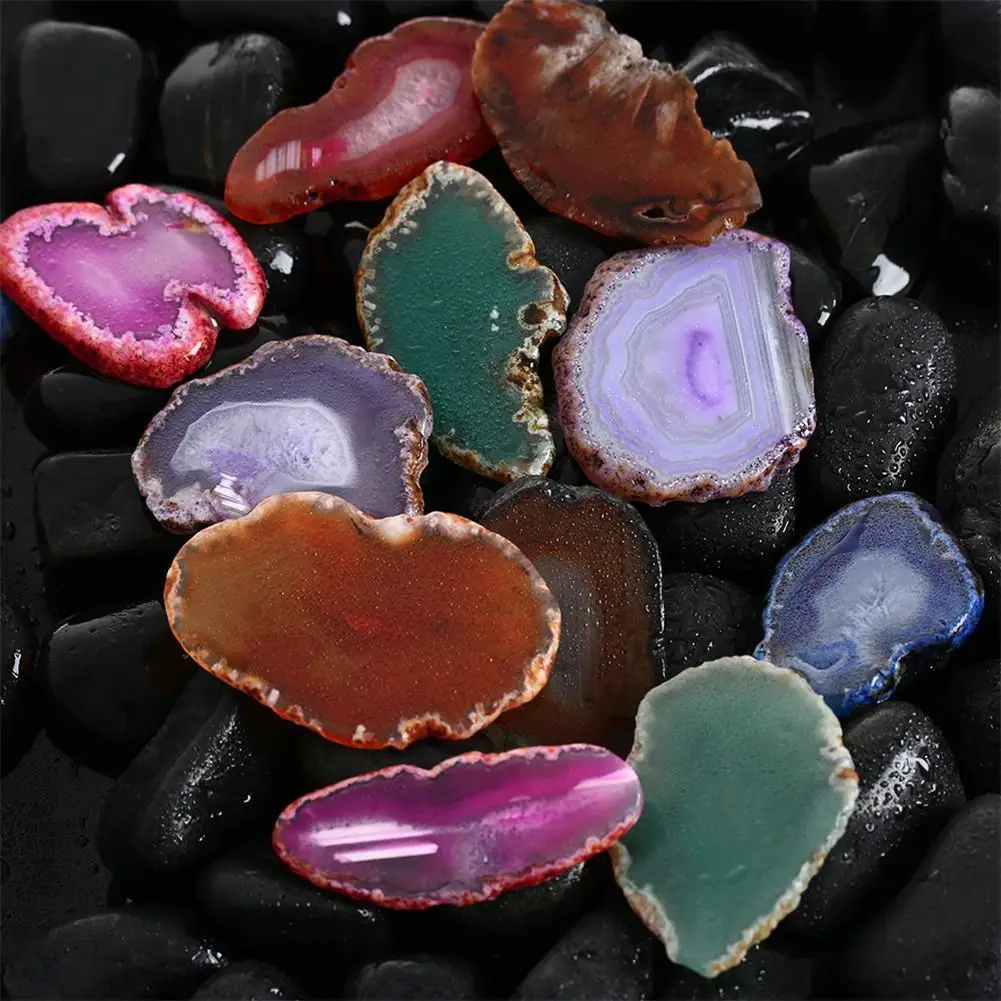 Natural Agate Stone Coaster Insulation Pad Jewelry Display Tray Flake Texture Transparent Multi-color Gemstone