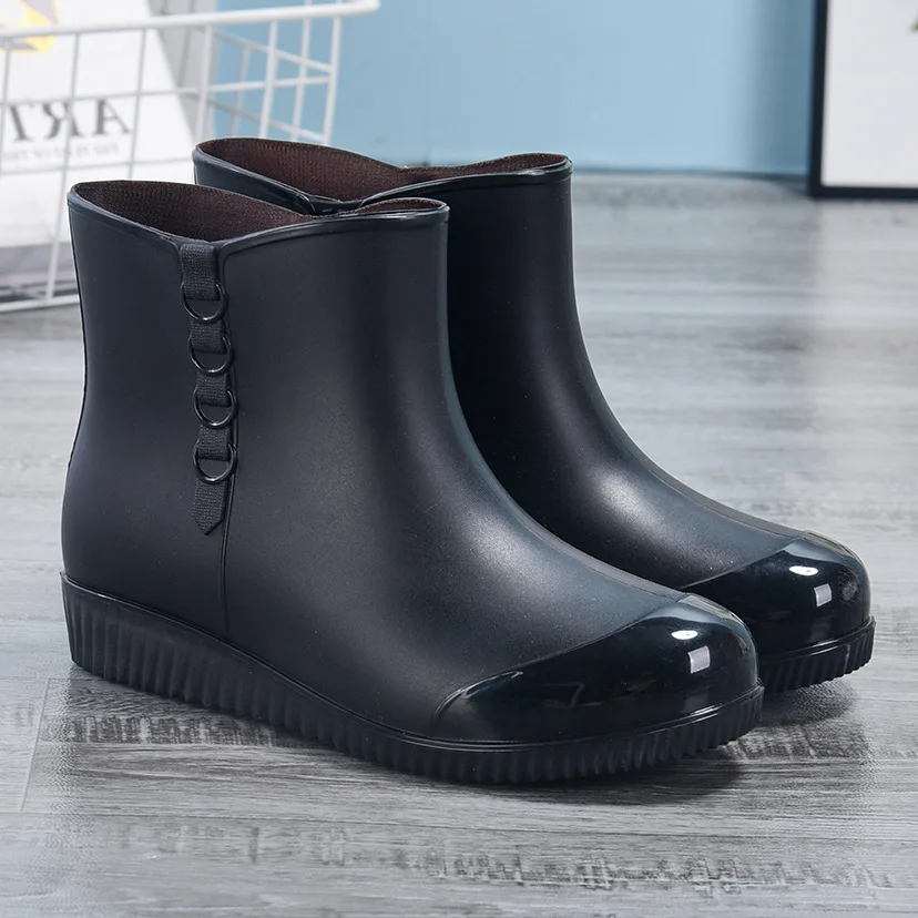 2023 Women Fashion Non-slip Rain Boots Waterproof Woman Rainboots Ankle Wellies Shoes PVC Kitchen Shoes