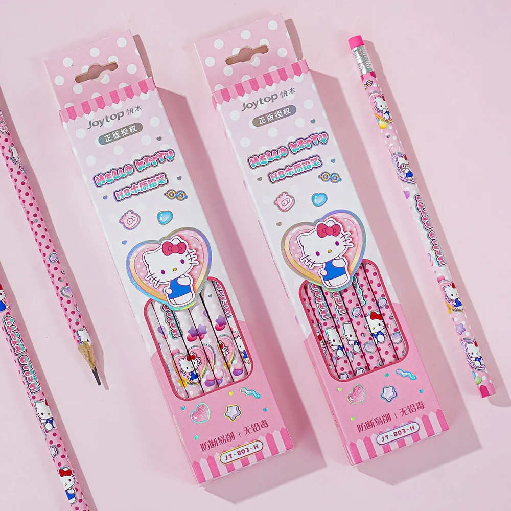 12Pcs Genuine Sanrio Hello Kitty HB Pencil Cartoon Kt Cat Student Drawing Pencils School Stationery Rewards Friend Birthday Gift