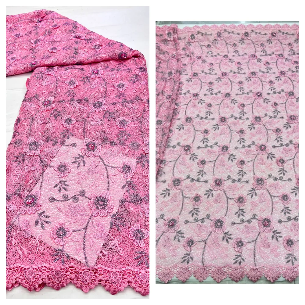 

2026 African Cord Guipure Lace Fabric High Quality Water Soluble Crystals Nigerian Party Lace Fabric Dress for Women Sew