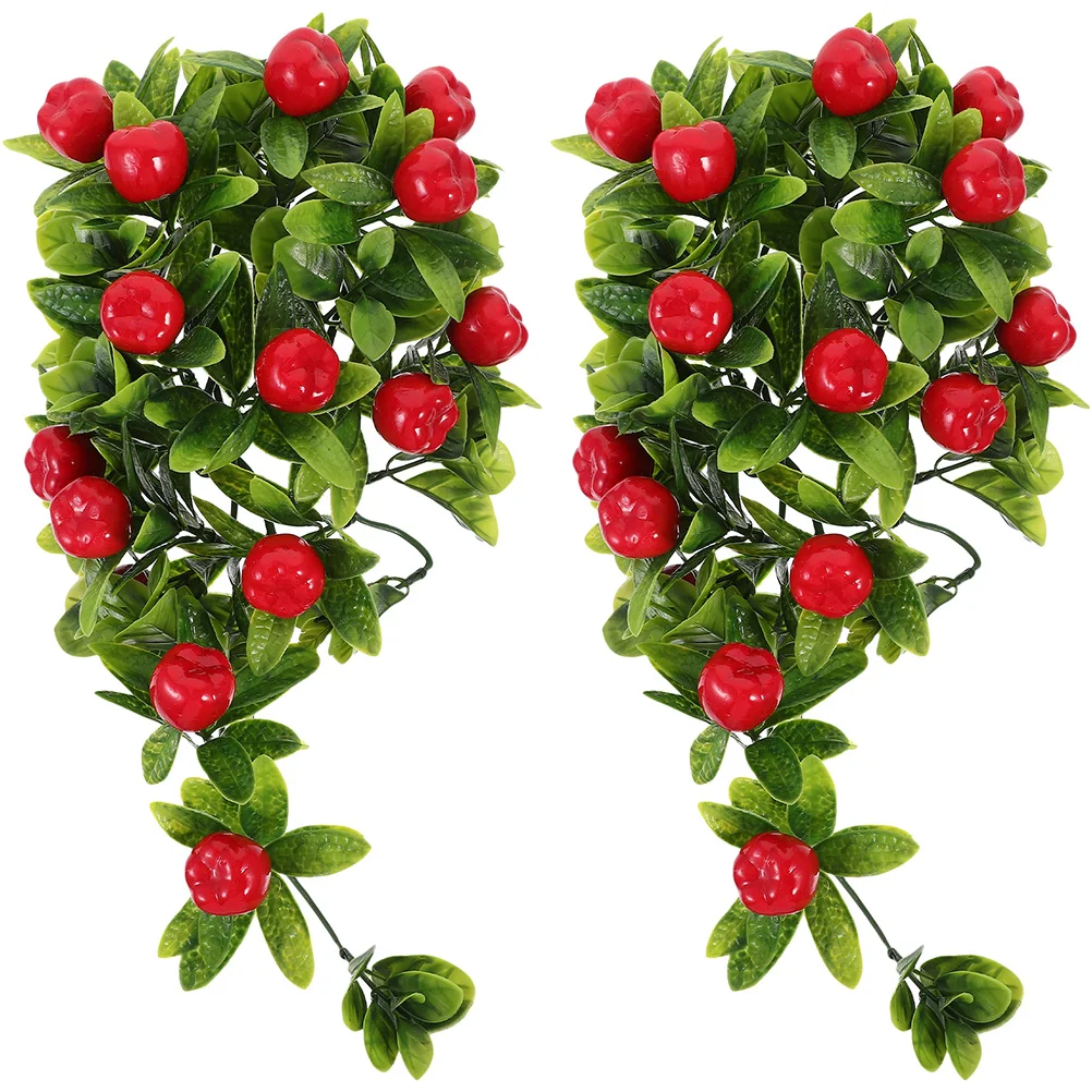 

2pcs Artificial Vine Fake Green Leaf Realistic Fruit Prop For Home Decor Outdoor Indoor Artificial Hanging Fruit Vine Use