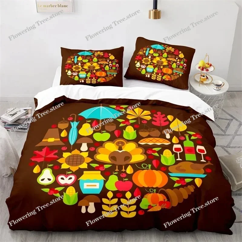 

Cartoon Pumpkin Turkey Thanksgiving Day Bedding Set Boys Girls Twin Queen Size Duvet Cover Pillowcase Bed Kids Adult