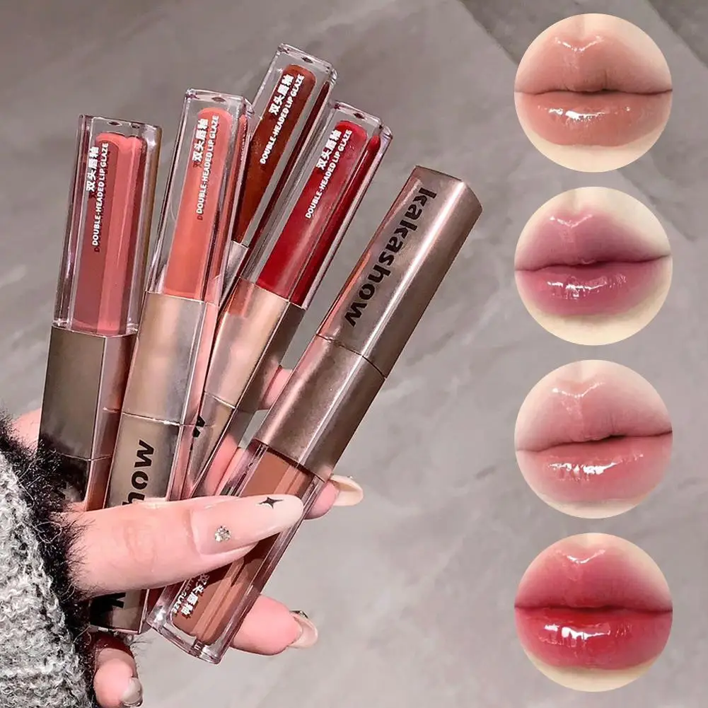 Dwustronny błyszczyk do ust, aksamitny matowy błyszczyk do ust, długotrwała wodoodporna płynna pomadka do ust, makijaż, dwustronny błyszczyk do ust.