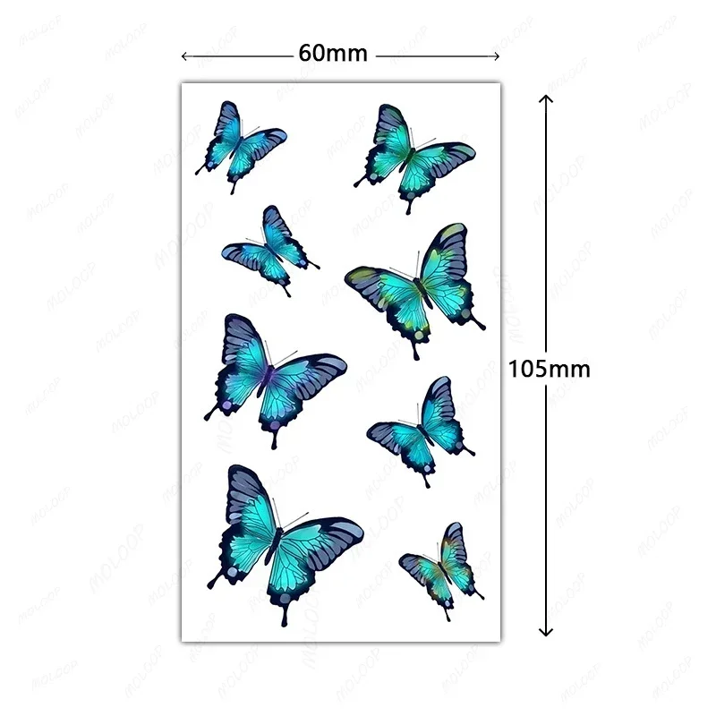 Tattoo Stickers Blue Butterfly Rose Flower Cute Color Animal Fake Tatoo for Women Men Arm Hand Temporary Waterproof Body Art