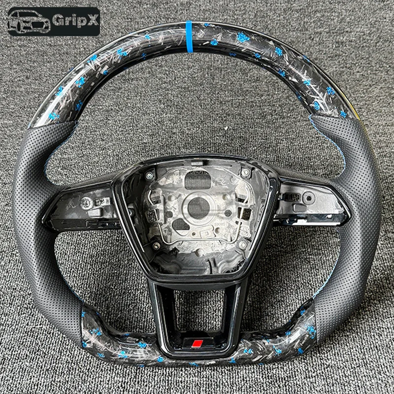 

Кованый руль из углеродного волокна серии синего цвета для Audi A6 C8, перфорированная кожаная рамка с логотипом RS/S, автозапчасти