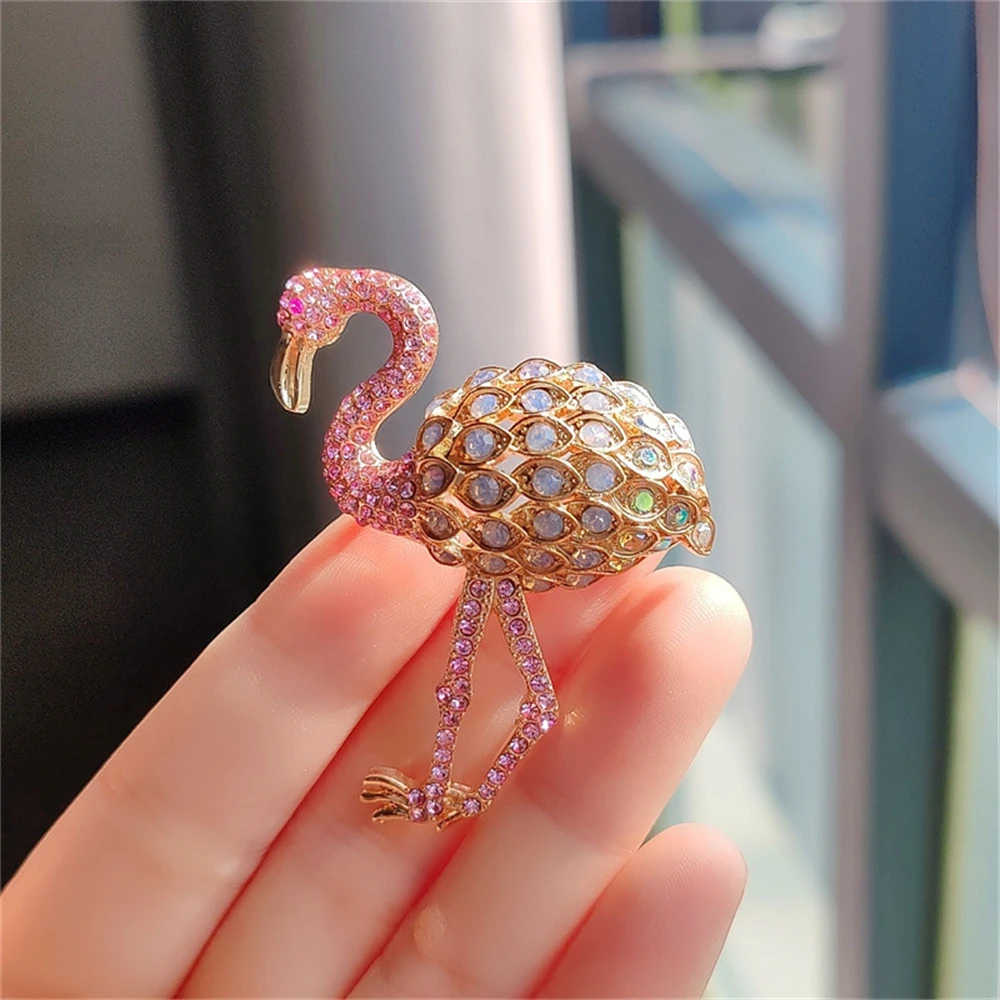 Pink Flamingo Brooches Unisex Women Men Trendy Rhinestone Bird Animal Crystal Brooch Pins Jewelry Dress Coat Accessories