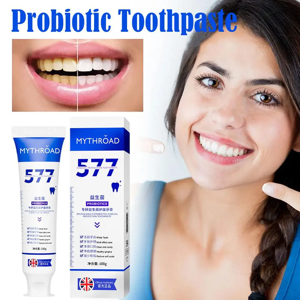 Probiótico Respiração Fresca Creme dental branco brilhante, Eficaz Reduzir Dentes, Placa Manchada Anti-Cavity, Creme dental limpo, X1X8