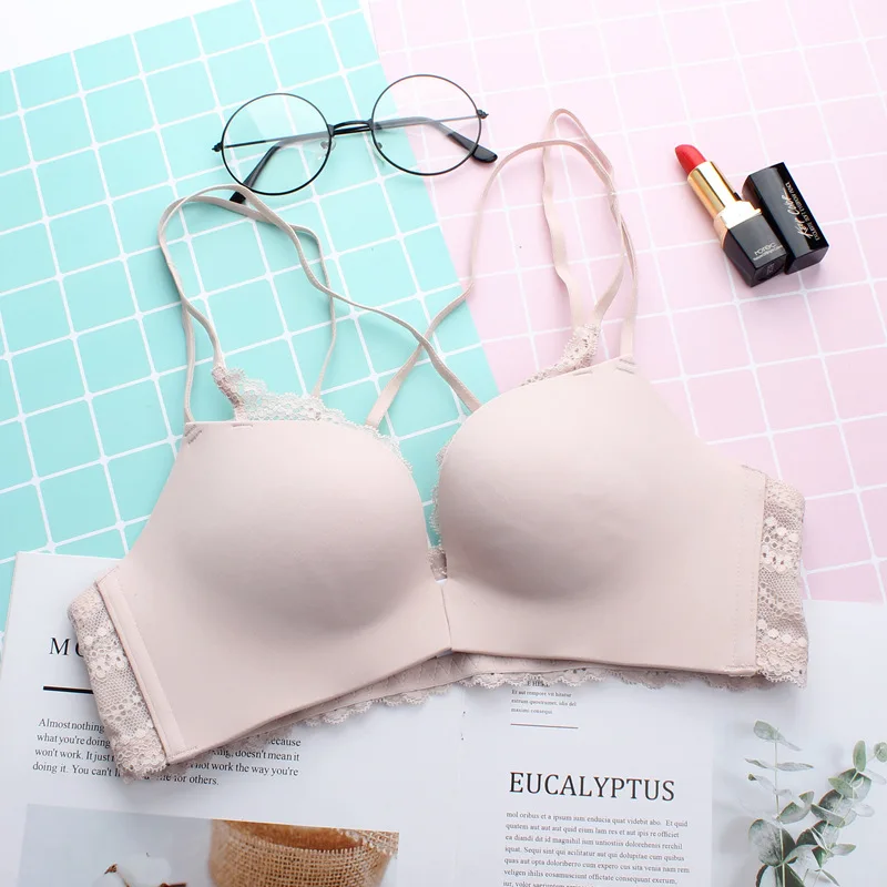 KUCLUT Soft New Summer Bra Front Buckle Design Beautiful Back Gathered Underwear Nylon Fabric Medium Thick 3/4 Cup Fixed... view 2