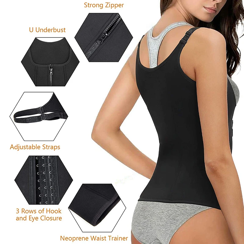 Women Waist Trainer Corset Zipper Vest Body Shaper Cincher Shapewear Slimming Belt Sports Girdle Neoprene Sauna Tank Top