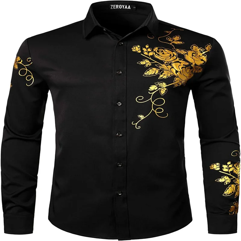 

Fashionable men's shirt 3D shoulder hot stamping flower print soft and comfortable lightweight top button shirt outdoor new styl