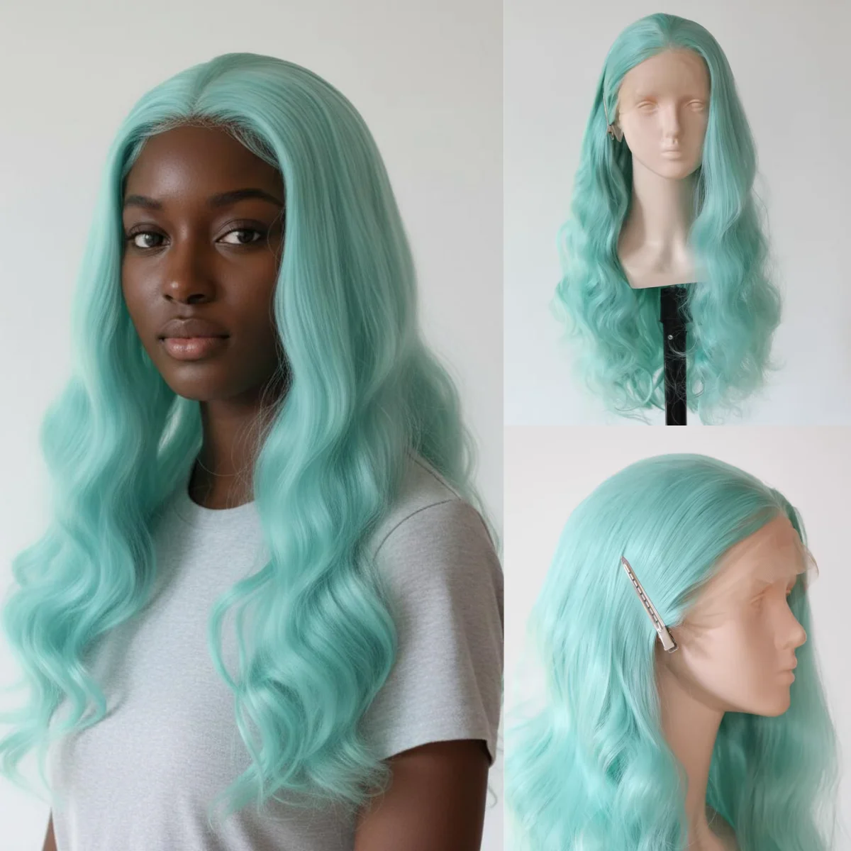 

Мятно-зеленый волнистый парик для женщин, 13x4, с кружевной передней частью, готовый к ношению, 26 дюймов, синтетический, для косплея, Pelucas