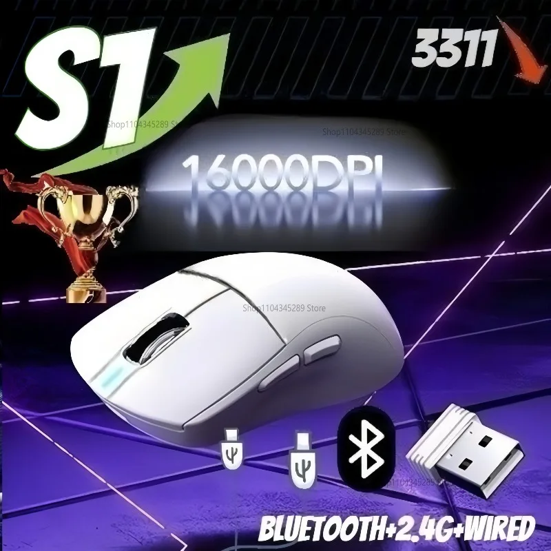 

Esports Gaming Mouse 300IPS Tracking Speed 60G Acceleration 16000DPI 1ms Response Time TTC 30M Clicks 3-Mode Wireless Mouse