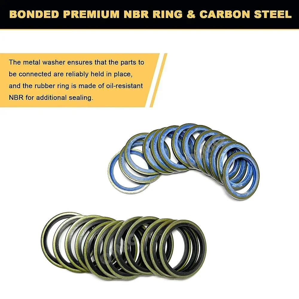 100/245pcs Bonded Seal Washer, NBR Metal Automotive Seal Gasket Assortment Kit Self-Centred Oil Resist Sealing Rubber Gasket