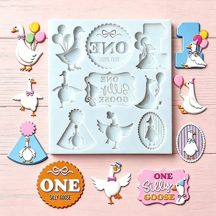 One Silly Goose 1st Birthday Silicone Sugarcraft Mold Resin Tools Cupcake Baking Mould Fondant Cake Decorating Tools