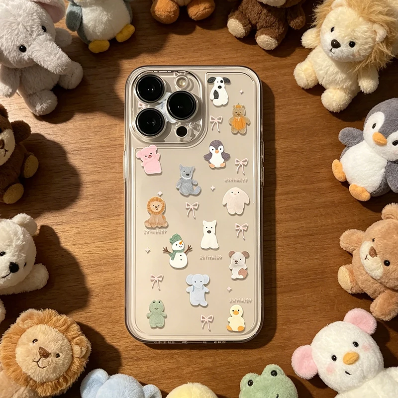 Coque de téléphone transparente à imprimé animaux mignons pour iPhone 17 Air 16 15 14 Plus 13 12 Mini 11 Pro Max, étui souple antichoc en silicone