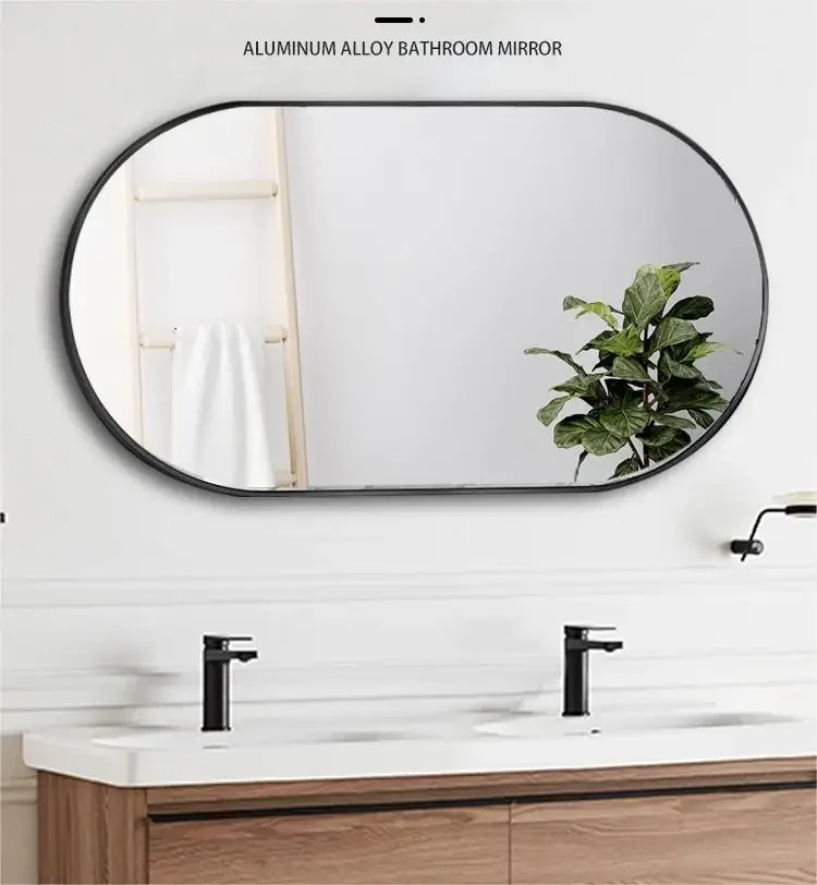 Nordic Minimalism Bathroom Wall Hanging Mirror Rest Room Lavatory Cosmetic Mirror Aluminum Frame Light Luxury Style HD Mirror