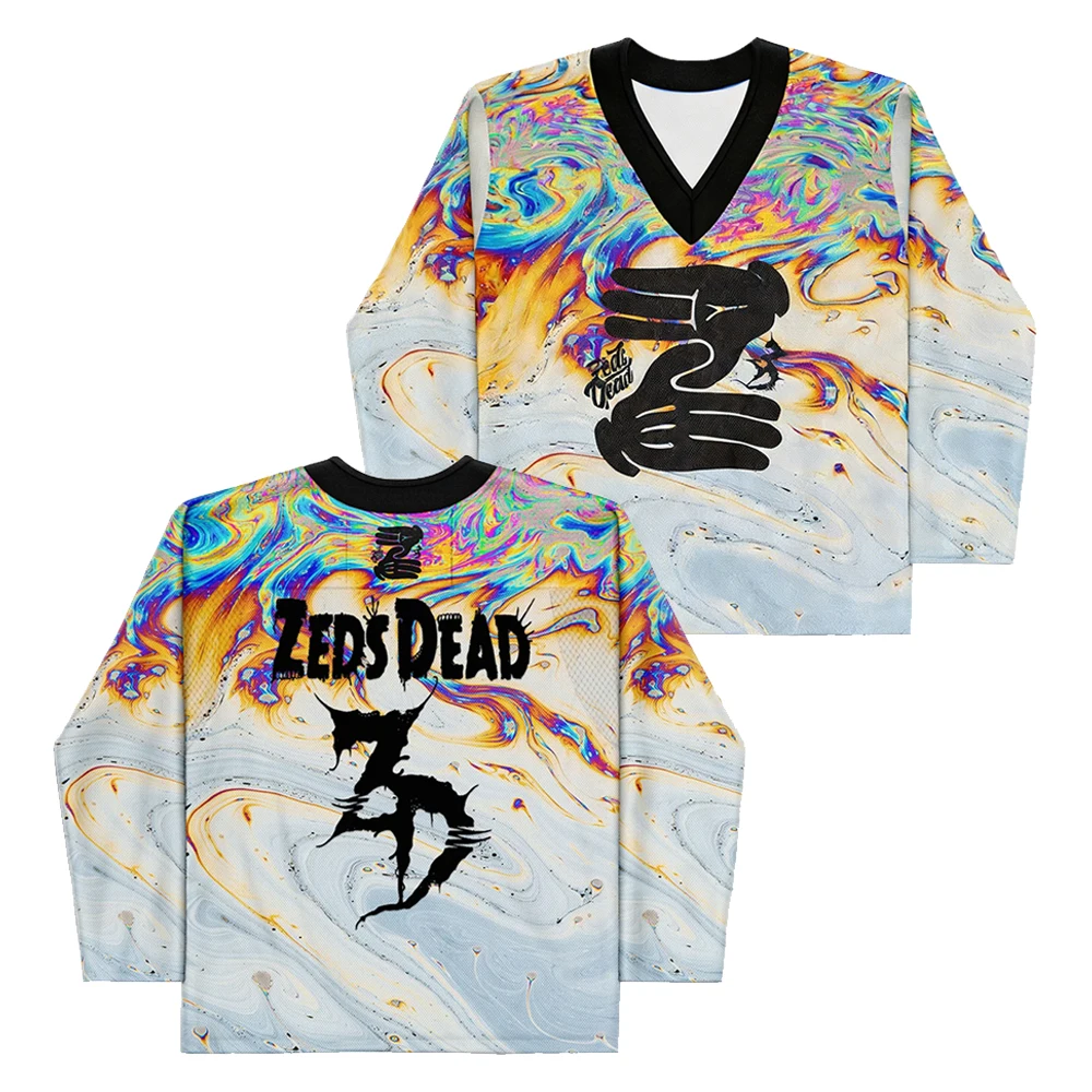 

Zeds Dead Tsar Hockey Jersey 2026 Music Festival V-Neck Long Sleeve Loose Top Shirts Women Men Athletic T-shirt