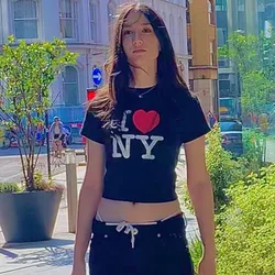 Crop Top da donna Manica corta I Love NY Stampa T Shirt Harajuku Skinny Baby Tees Moda Grunge Y2k Top Punk Vintage Ombelico Tees