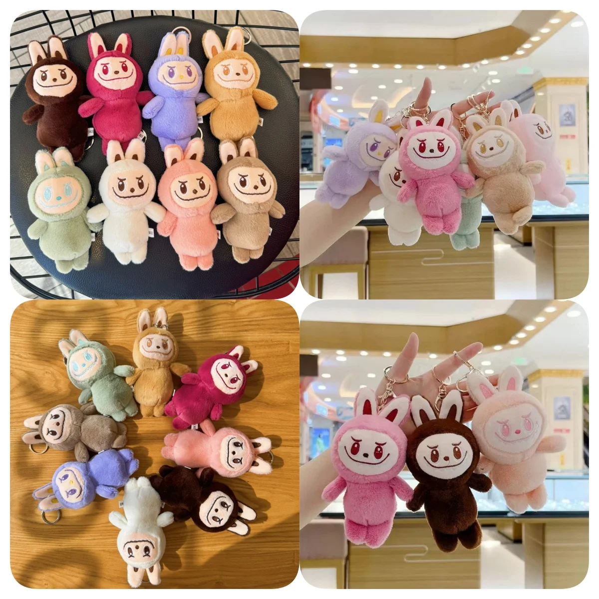 Miniso novo labubu monstro dos desenhos animados boneca modelo chaveiro decoração kawaii anime moda bonito menina mochila pingente presente brinquedo