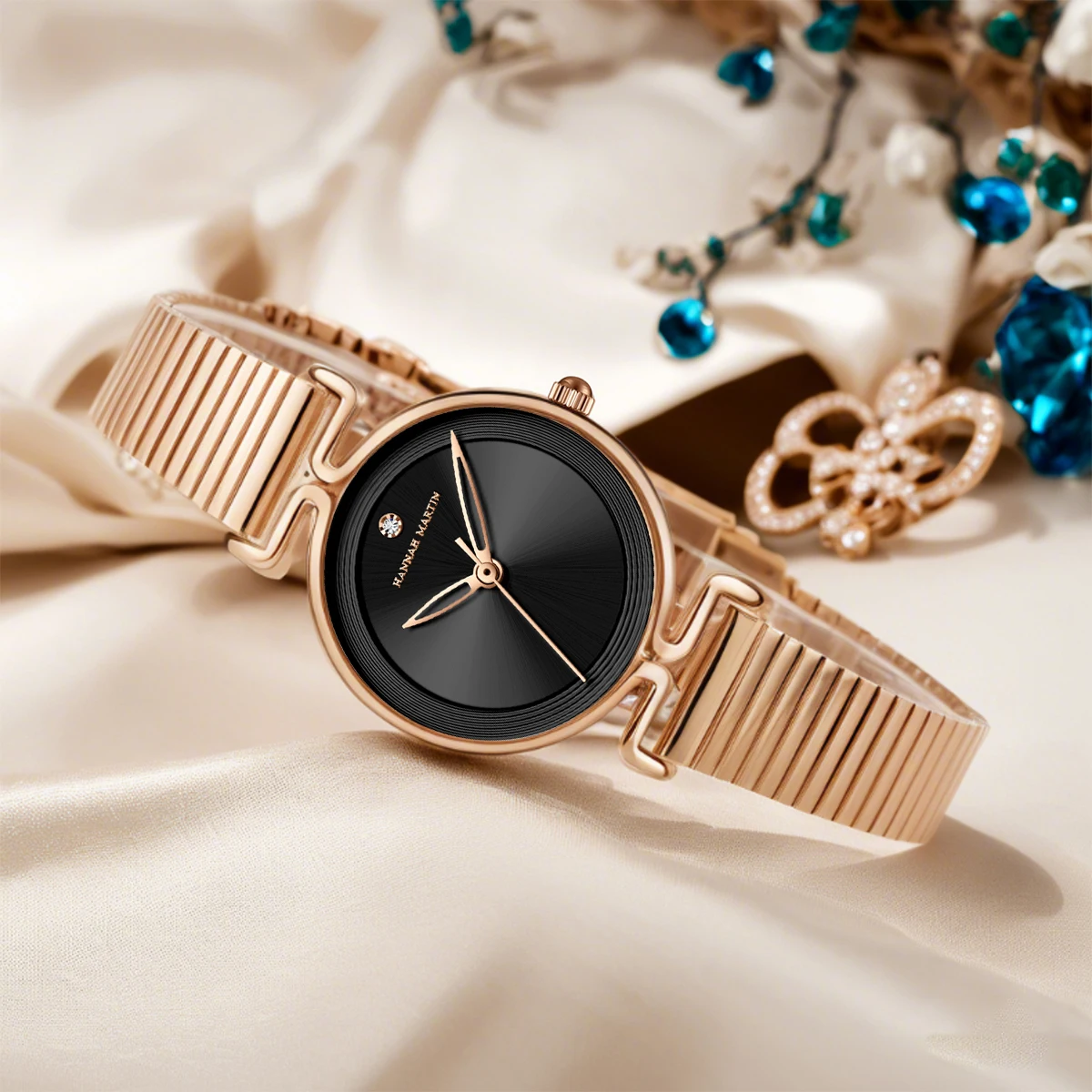 Женские кварцевые часы, модные простые стильные японские часы со стразами, розовое золото, сетка из нержавеющей стали, роскошные часы для женщин