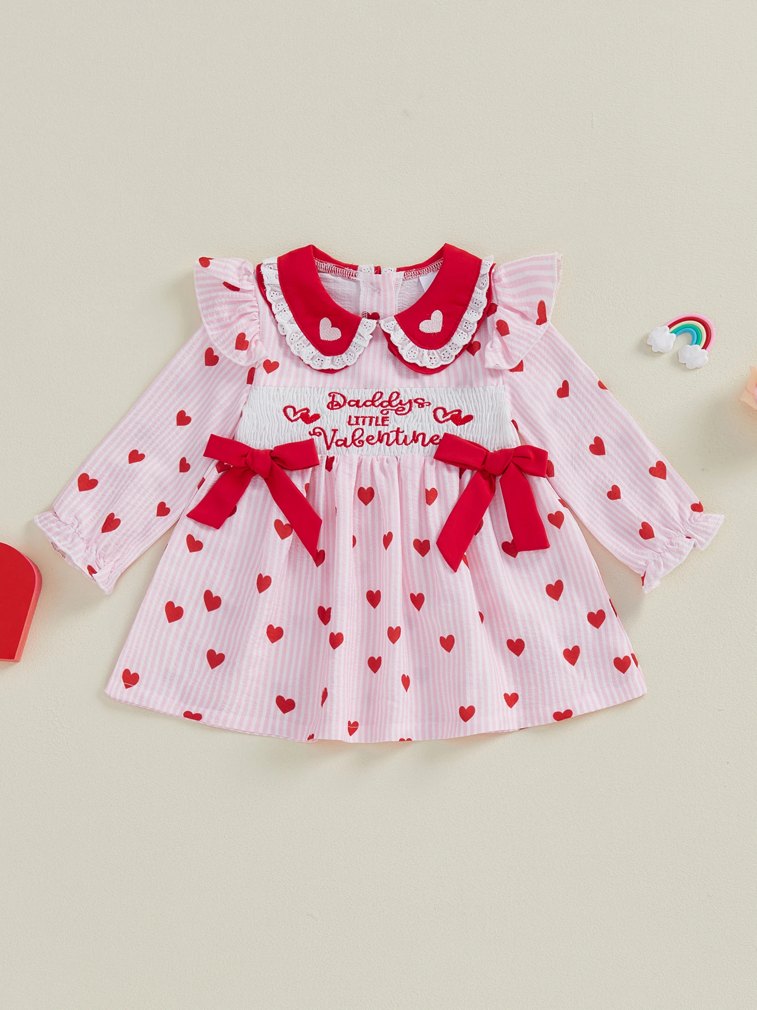 

Платье на День святого Валентина для девочек, платье трапециевидной формы с вырезом в форме сердца и длинными рукавами, с бантом на осень